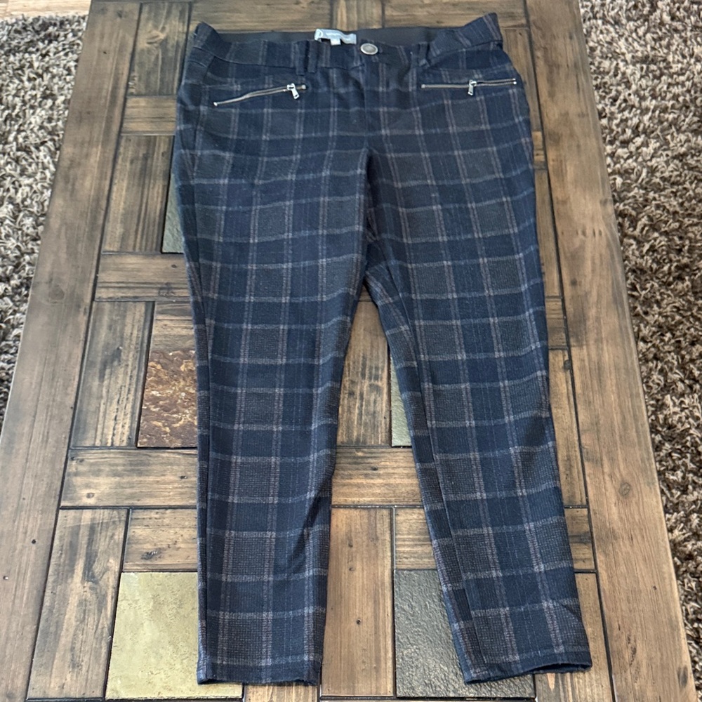 Plaid knit pants with Zipper Pockets